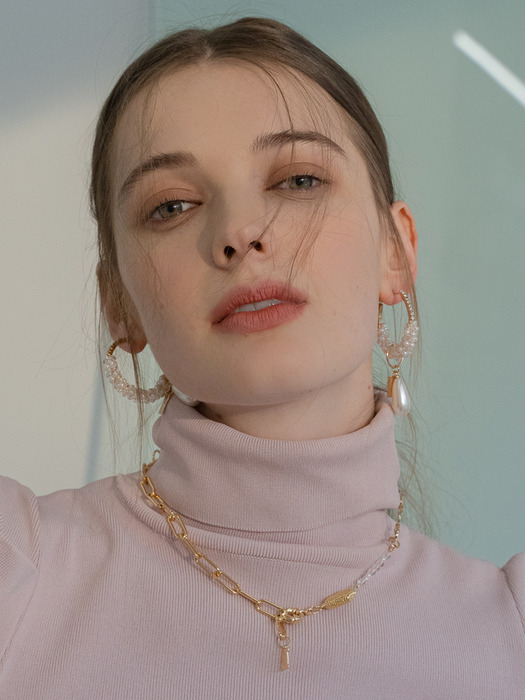 [SET]Grape ring earrings+Heart cereal choker necklace
