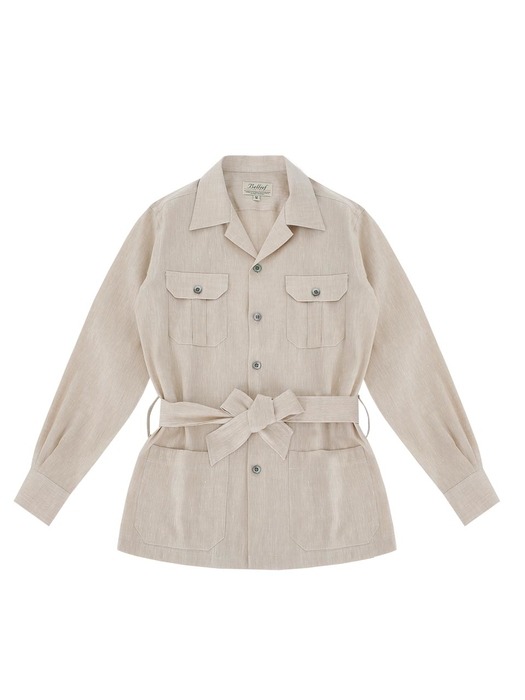 Linen herringbone safari shirt jacket (Ivory)