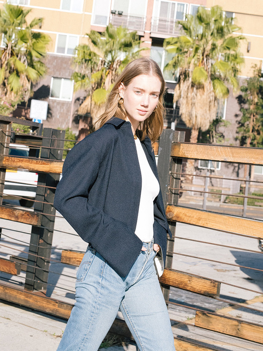 [20SS]PALM SPRINGS oversized long sleeve cropped shirt (Navy)