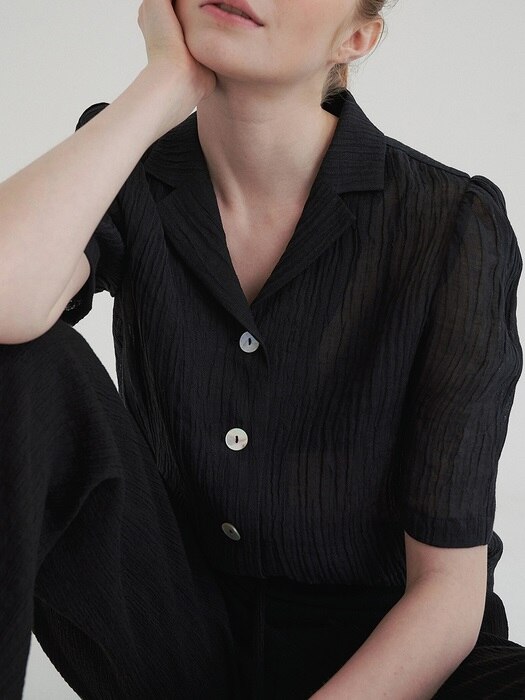 linen puff blouse (black)