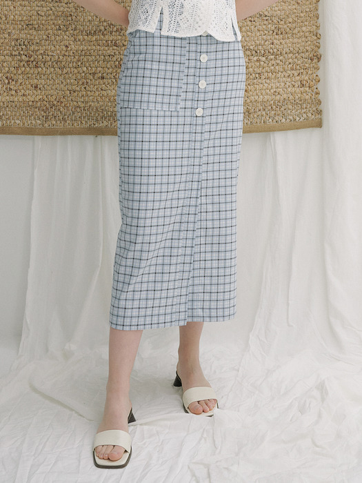 monts 1131 button detail long check skirt (check) 