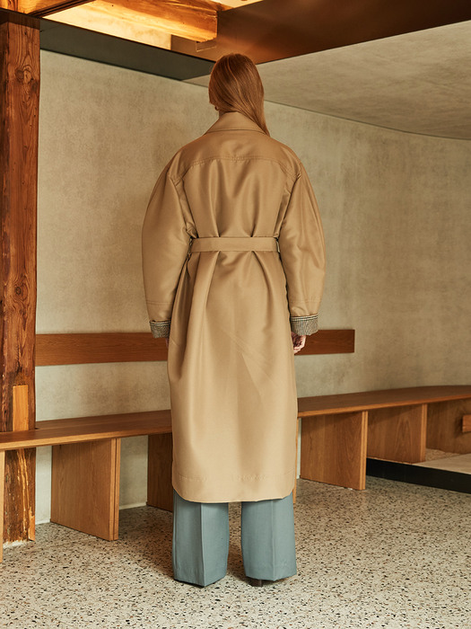 AMBRE  Volume Sleeve Belted Trench Coat_Khaki Beige