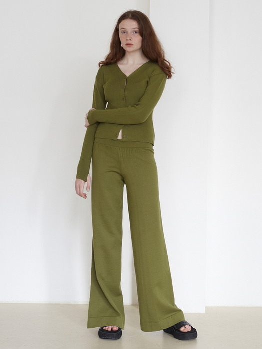 [BC20AWKN16] EMBROIDERY KNIT LOUNGE PANTS [KHAKI]