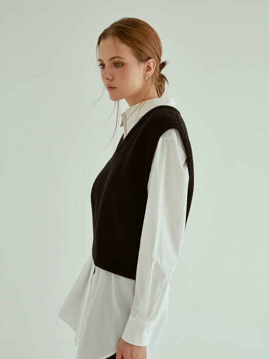 simple wool knit vest[black]