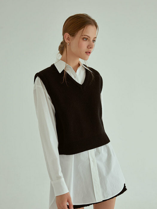 simple wool knit vest[black]