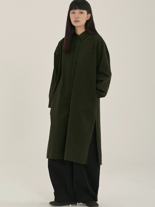 unisex two button long shirts khaki