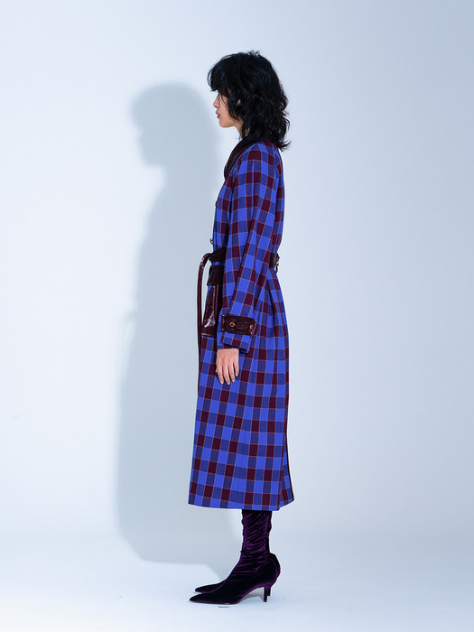 BLUE CHECK TRENCH COAT