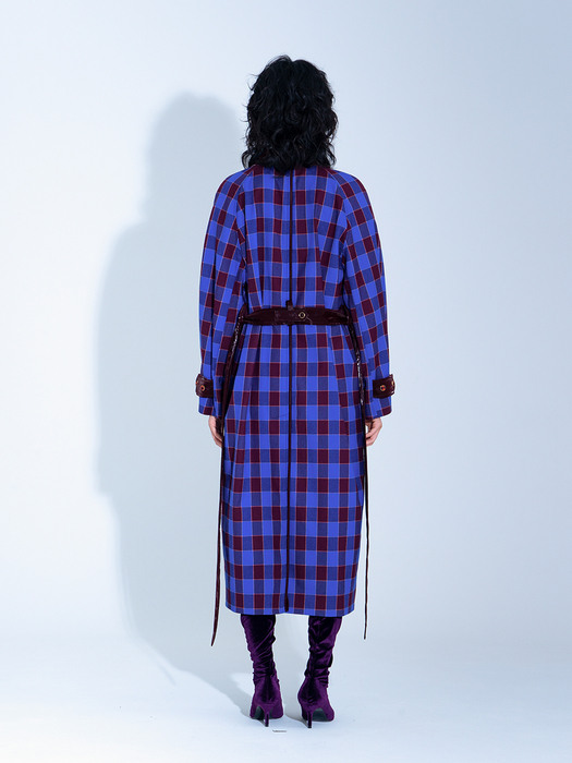 BLUE CHECK TRENCH COAT