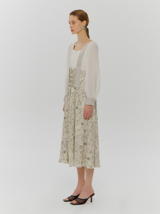 Layered Mix Pattern Dress, Ivory