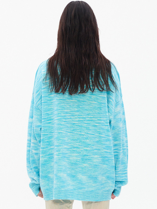 COLOR BLENDED COLLARED KNIT TOP, SKY BLUE