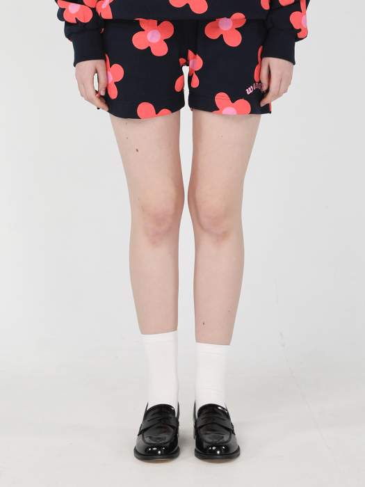 Pink flower pattern Shorts [Navy]