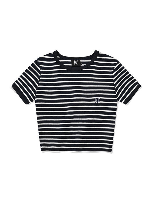 Double stripe crop short sleeved T-shirt - NAVY & WHITE 