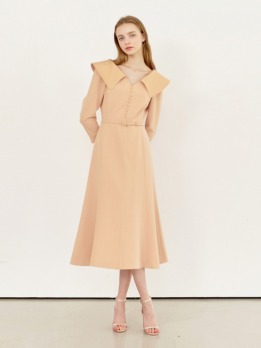 [미전시]ANITA Wide collar flared dress (Apricot)