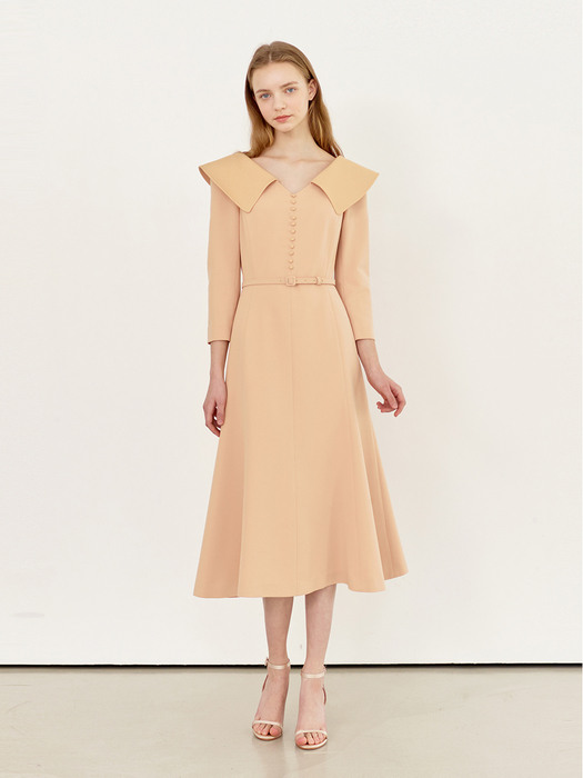 [미전시]ANITA Wide collar flared dress (Apricot)