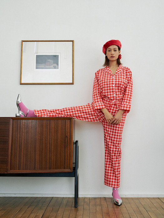 Cheeky Check Pajama Set (Pinky Red)