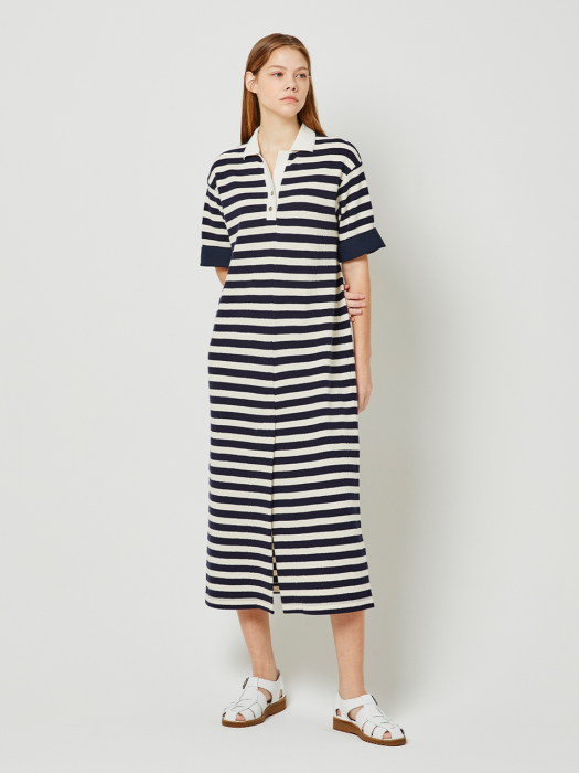 LONG STIRIPE COTTON DRESS NAVY (AEDR1E011N2)