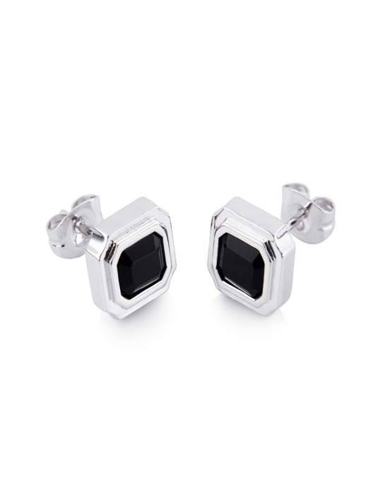 Octagon Black Agate Earrings