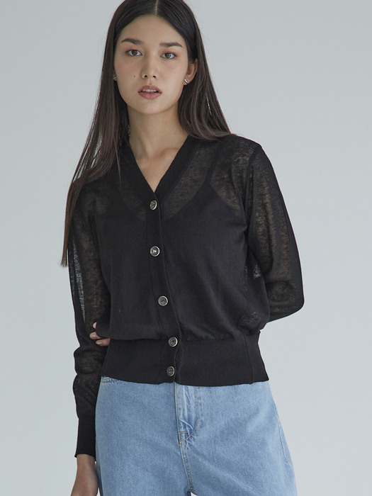 Linen Basic Knit Cardigan(Black)