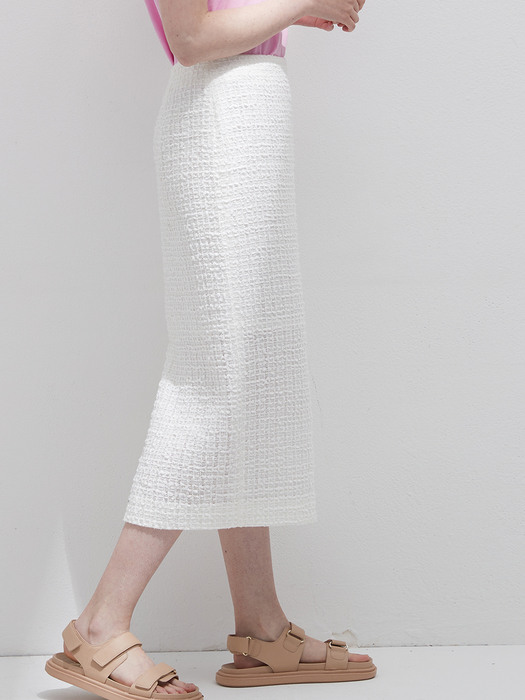Tweed back slit skirt - White