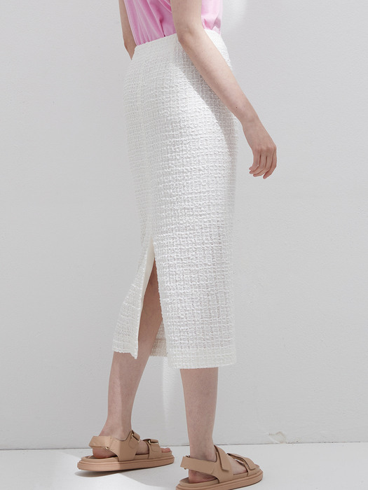 Tweed back slit skirt - White
