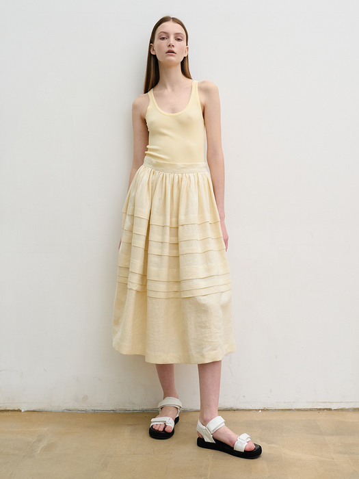 Linen balloon midi-skirt