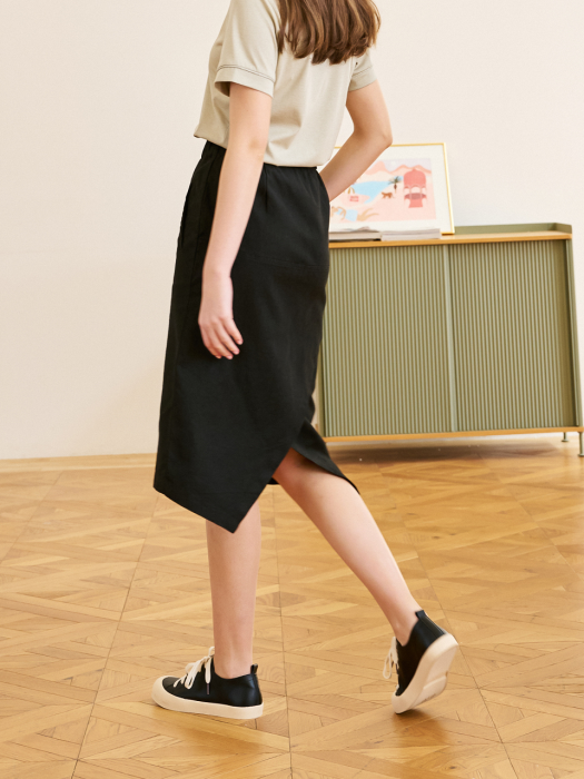 Linen Comfort Bending Skirt_Beige