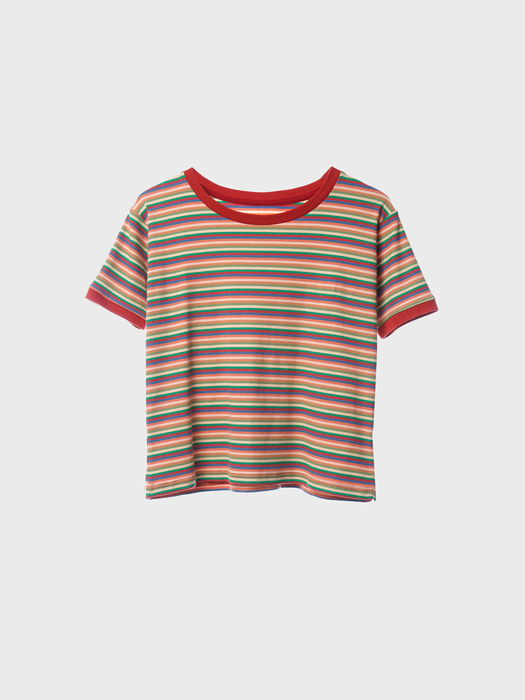 Retro Stripe Tencel Rip T-Shirts[Red(WOMAN)]_UTT-ST08 