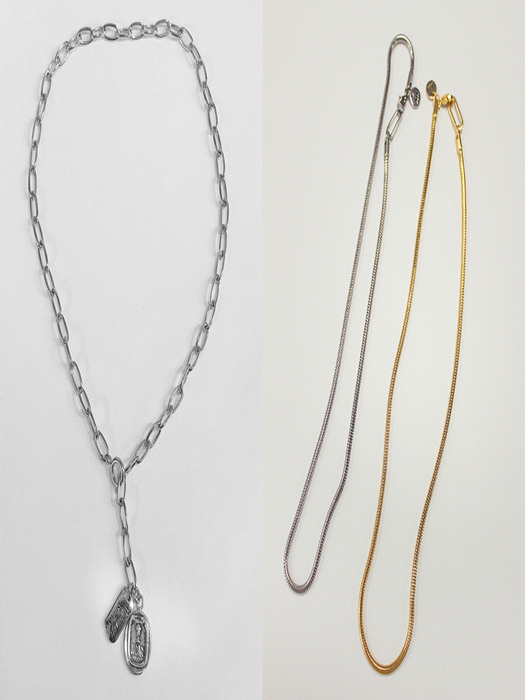 [2SET]Vase 2way necklace (Silver)+Bold snake chain necklace (2color)