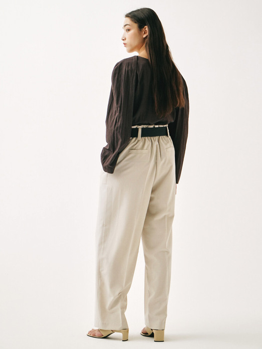 BELTED SEMI WIDE TROUSERS - IVORY