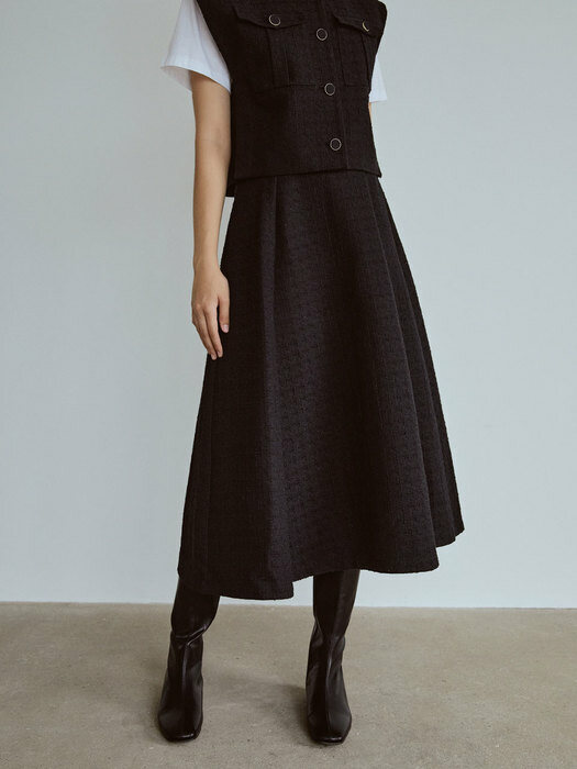 Tweed flare skirt (black)