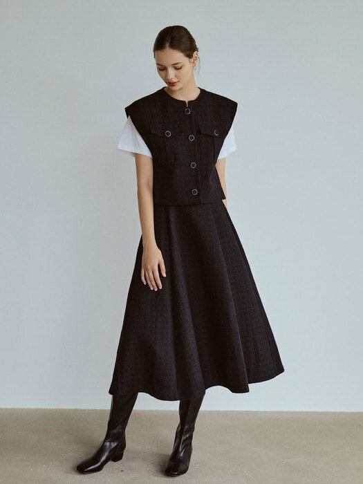 Tweed flare skirt (black)