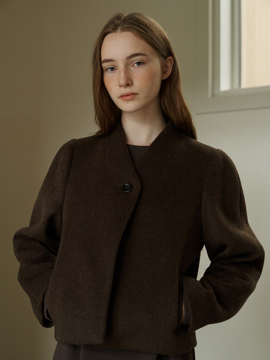 Crop Wool Jacket-brown