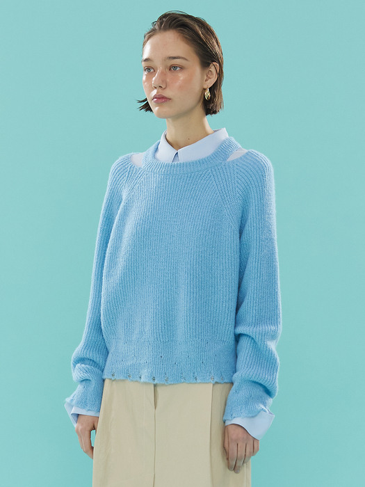 Loose Fit Cropped Knit_BLUE