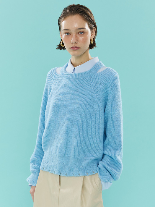 Loose Fit Cropped Knit_BLUE