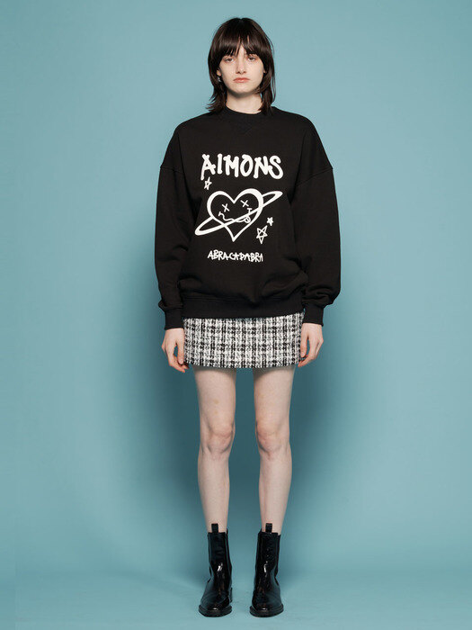 AIMONS SMILE HEART BLACK PRINTED SWEAT SHIRT