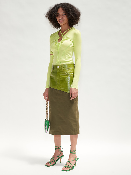 (WOMEN) SEVILLA LEATHER COMBO CUT-OUT SKIRT apa516w(SPRING GREEN)