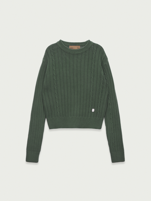 CABLE SLIMFIT KNIT PULLOVER IN DEEP GREEN
