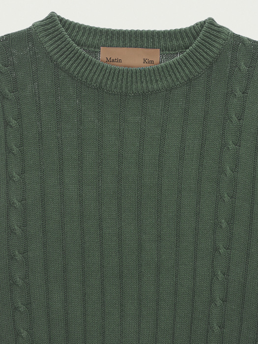 CABLE SLIMFIT KNIT PULLOVER IN DEEP GREEN