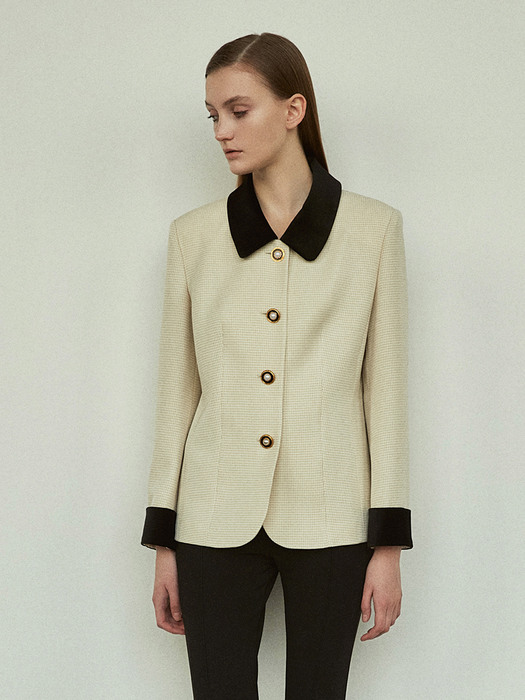 Velvet Collar 2way Jacket in Cream