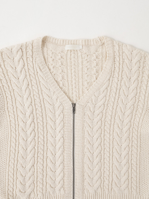 [Woman] Cable Zip-Up Cardigan (Cream)