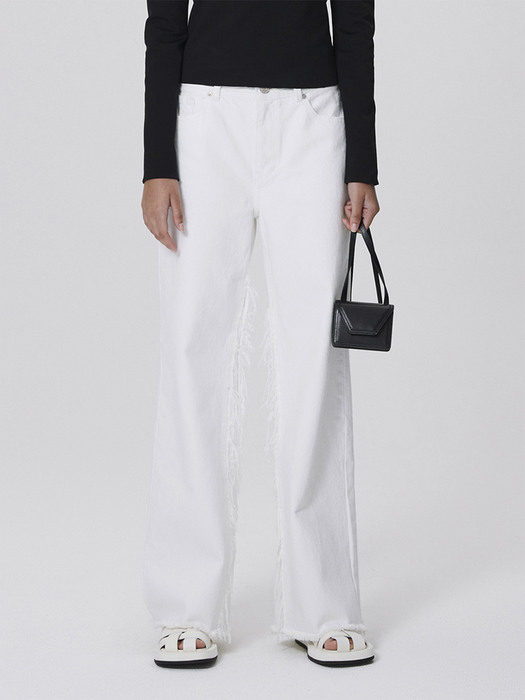 RELAXED-FIT WIDE FRAYED DETAIL JEANS (WHITE)