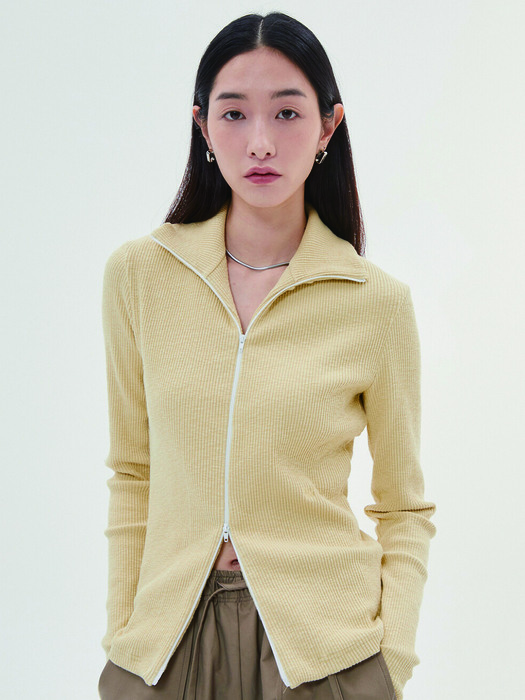  Two way pull zip-up cardigan - ash yellow