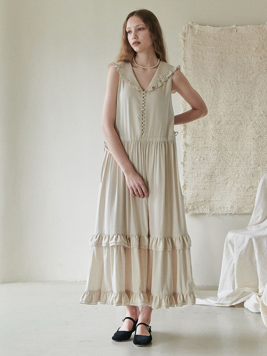 Antique vintage ruffle onepiece (ivory)