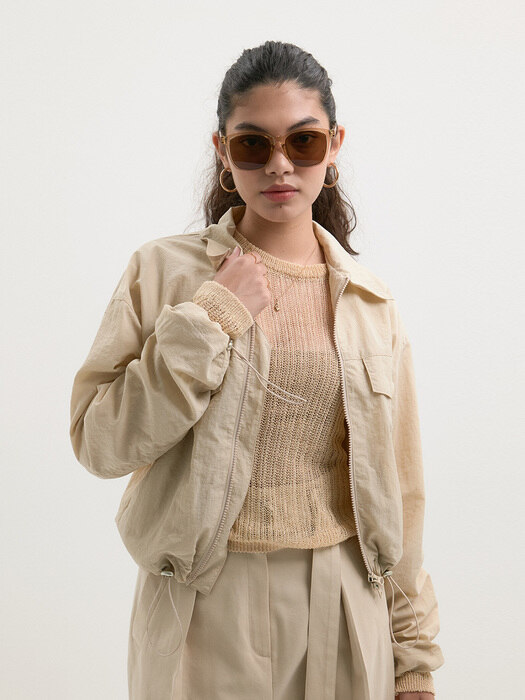 Washed nylon zip-up jumper - Light Beige