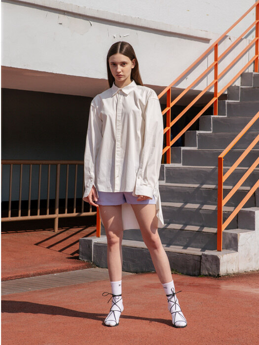  [Italy Fabric]White Unbalance Maxi Over Shirt