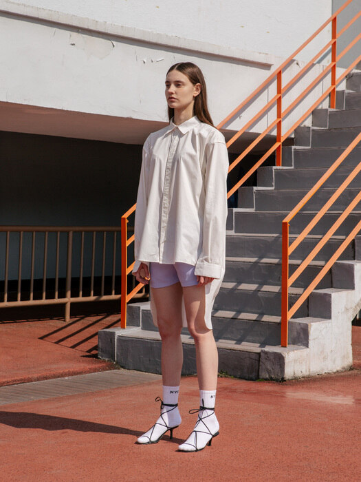  [Italy Fabric]White Unbalance Maxi Over Shirt