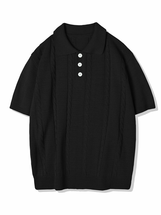 CHAIN CABLE COLLAR HALF KNIT BLACK