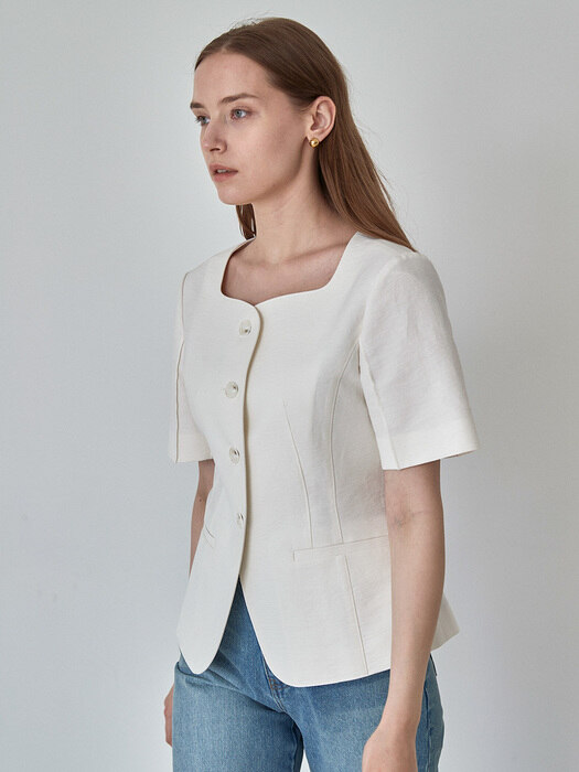 SQUARENECK HALF SLEEVE JACKET(sand ivory)