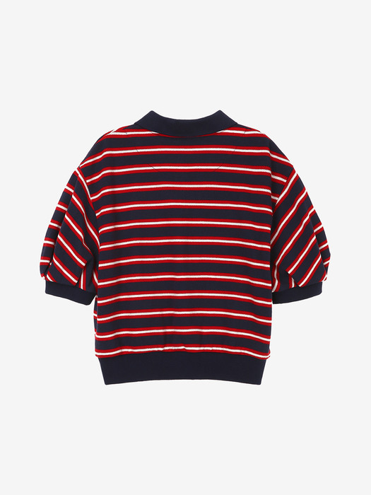 BAGLEY Stripe crop collar T-shirts (Navy red)
