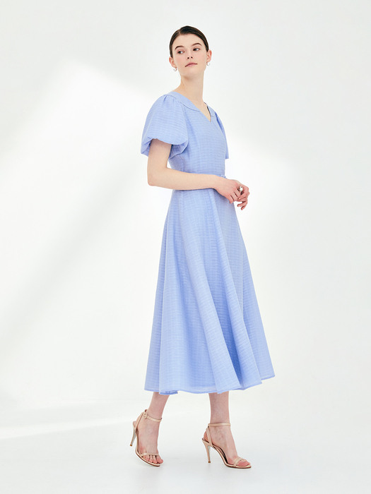 KINSLEY Volume sleeve wrap detail dress (Cornflower blue)